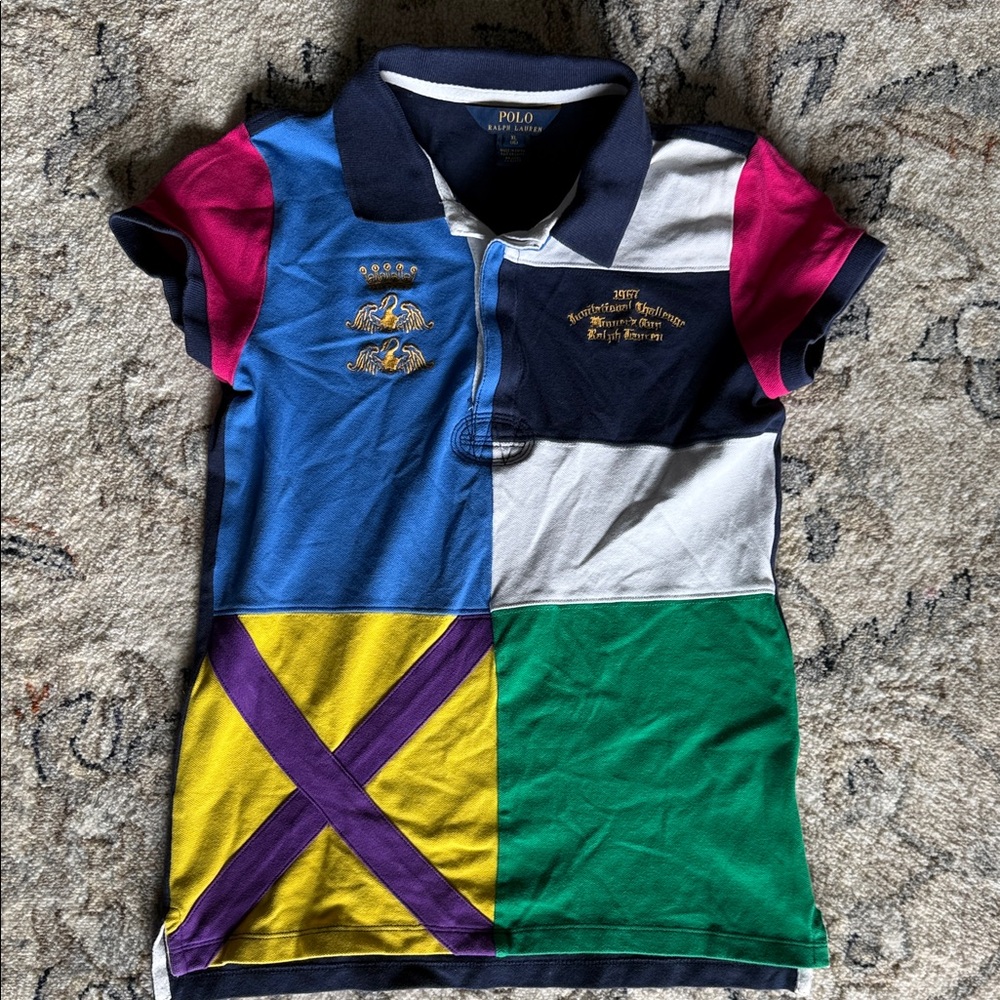 Multicolor Polo Ralph Lauren color block short-sleeve polo shirt with embroidery
